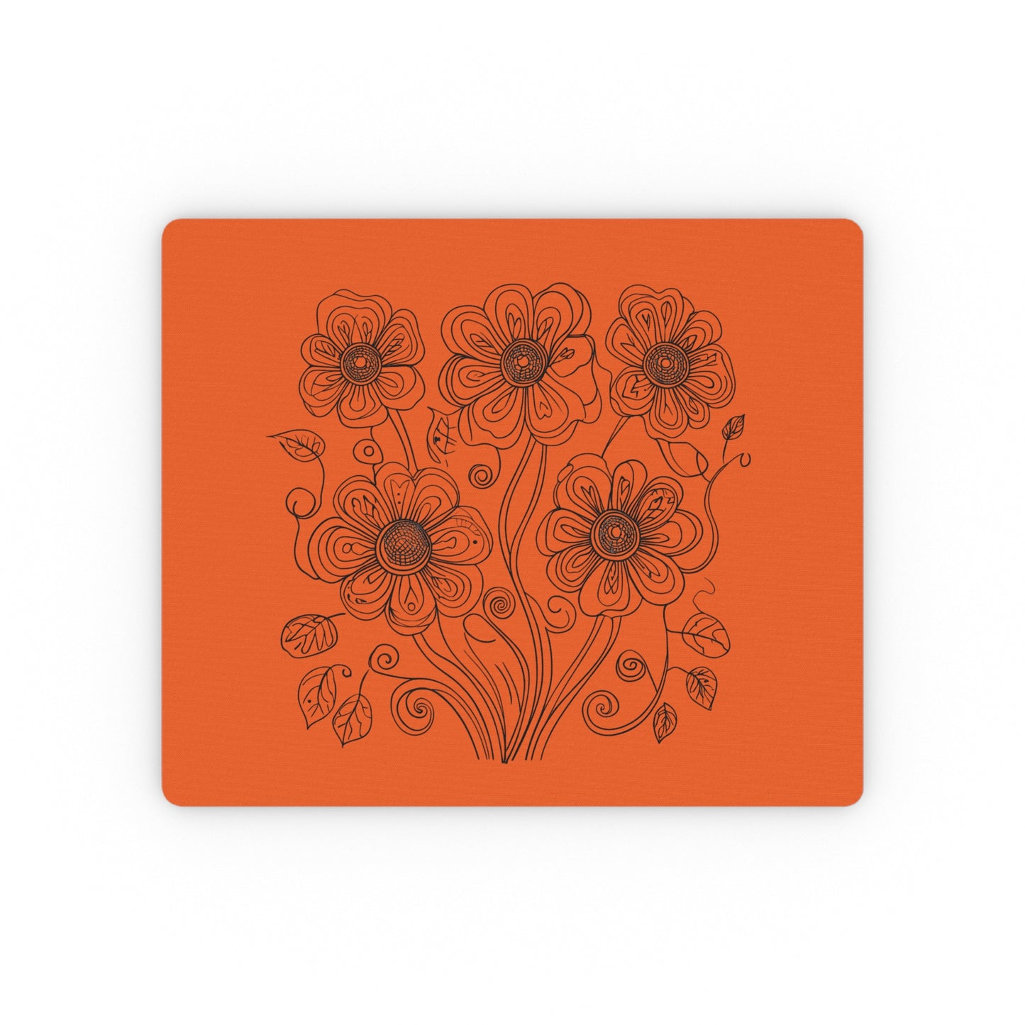 Floral Line Art Mouse Pad — Orange Botanical Desk Mat
