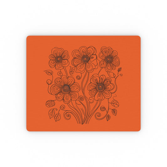 Floral Line Art Mouse Pad — Orange Botanical Desk Mat