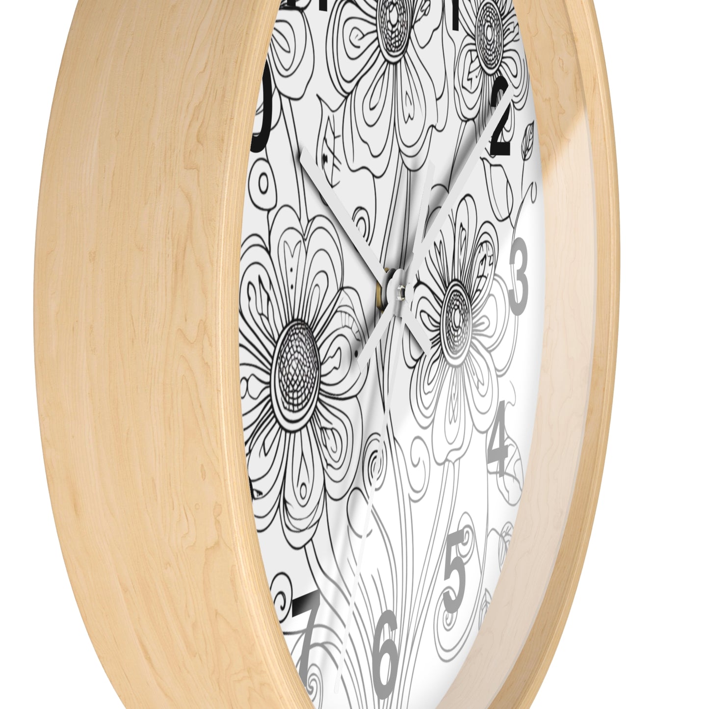 Floral Doodle Wall Clock — Black & White Hand-Drawn Flower Timepiece