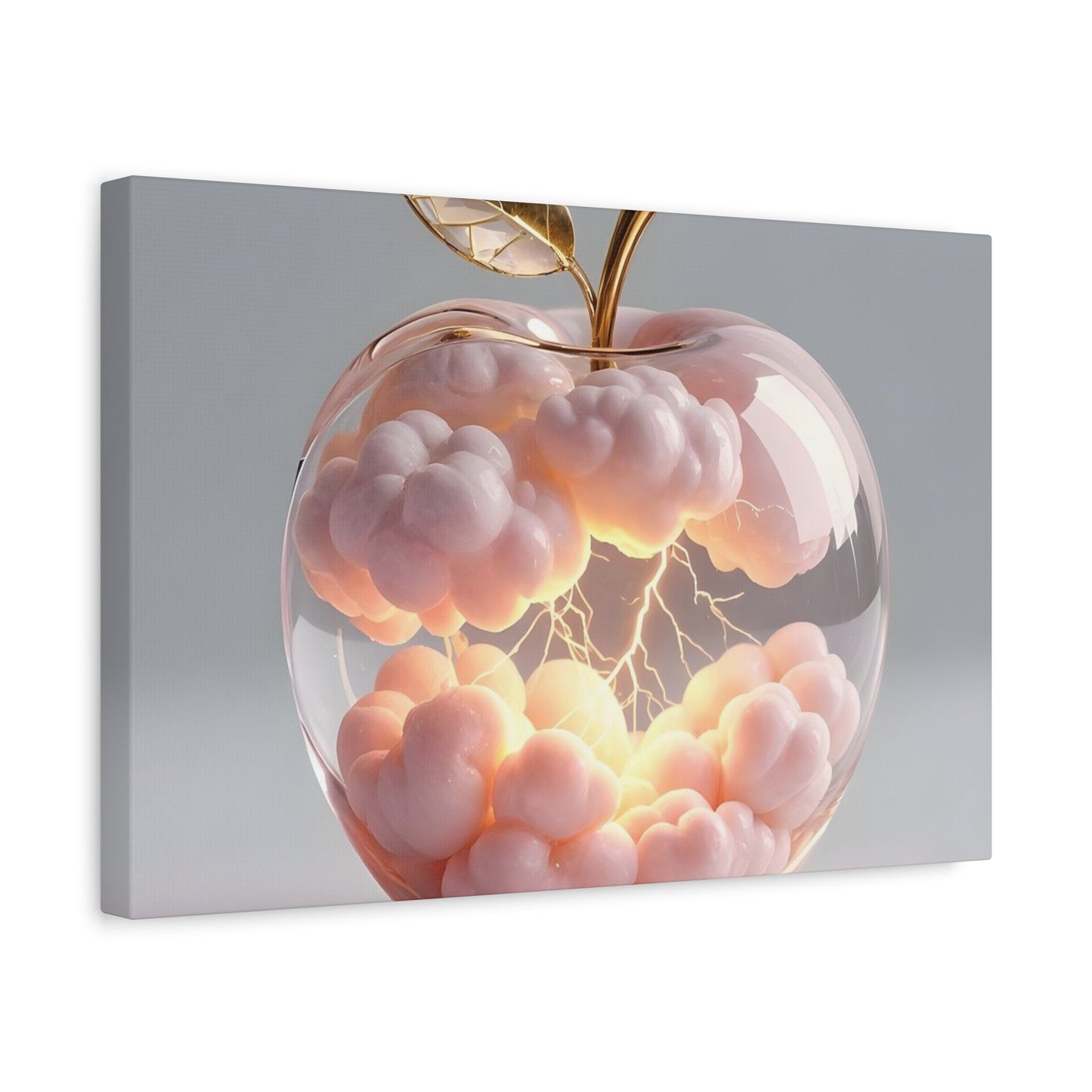 Surreal Glass Apple Canvas – Lightning & Pink Clouds Wall Art
