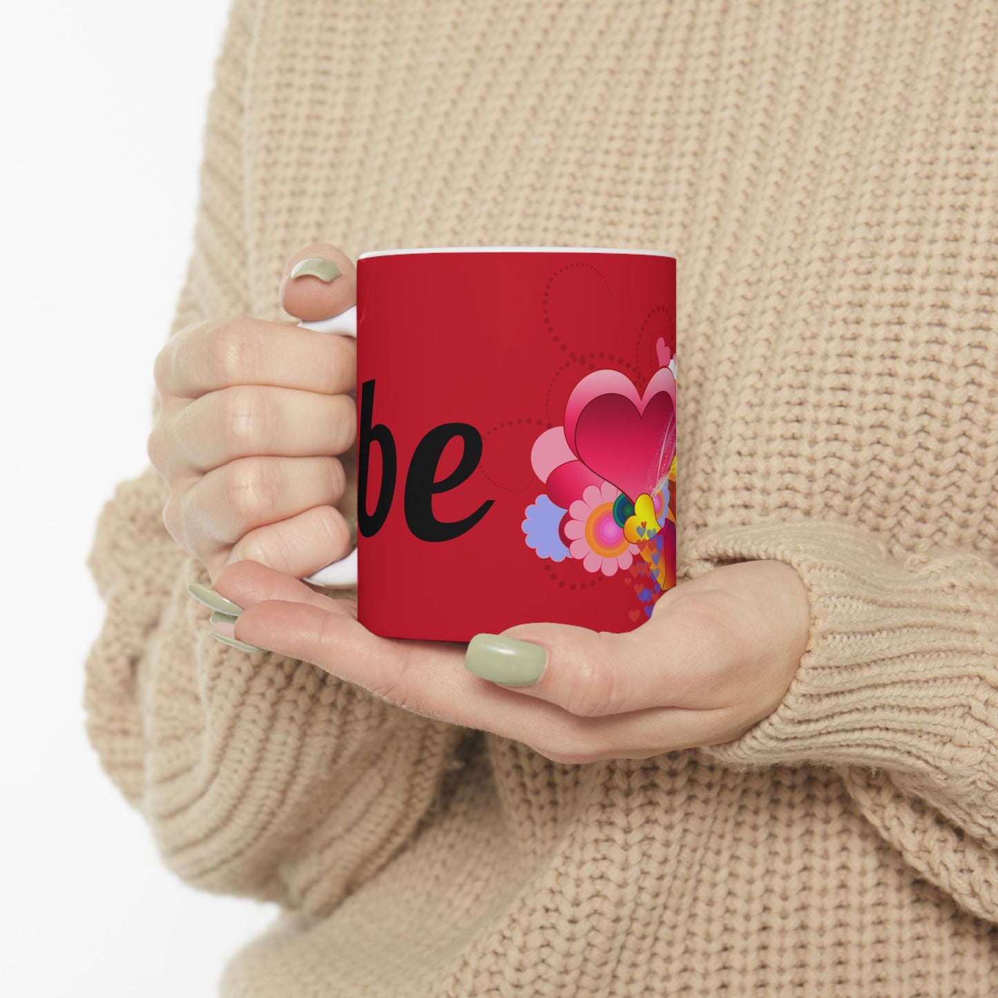 Valentine Heart Bouquet Ceramic Mug — 'Be Mine' Red Romantic Coffee Cup (11oz/15oz)