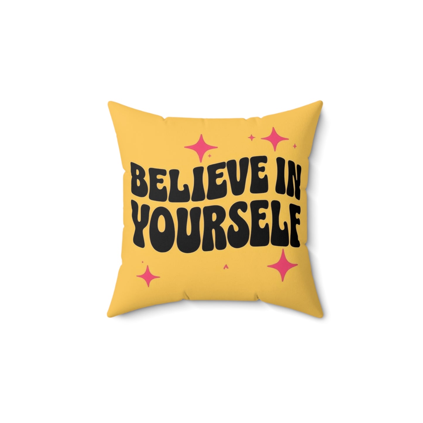 Believe In Yourself Motivational Throw Pillow — Yellow Inspirational Accent Pillow