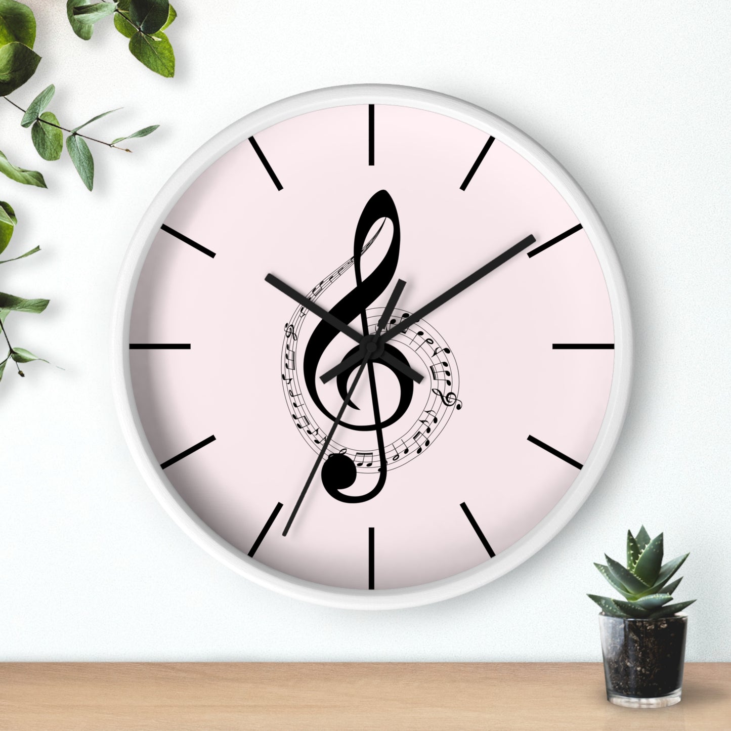 Musical Treble Clef Wall Clock — Pink Music Note Timepiece for Music Lovers