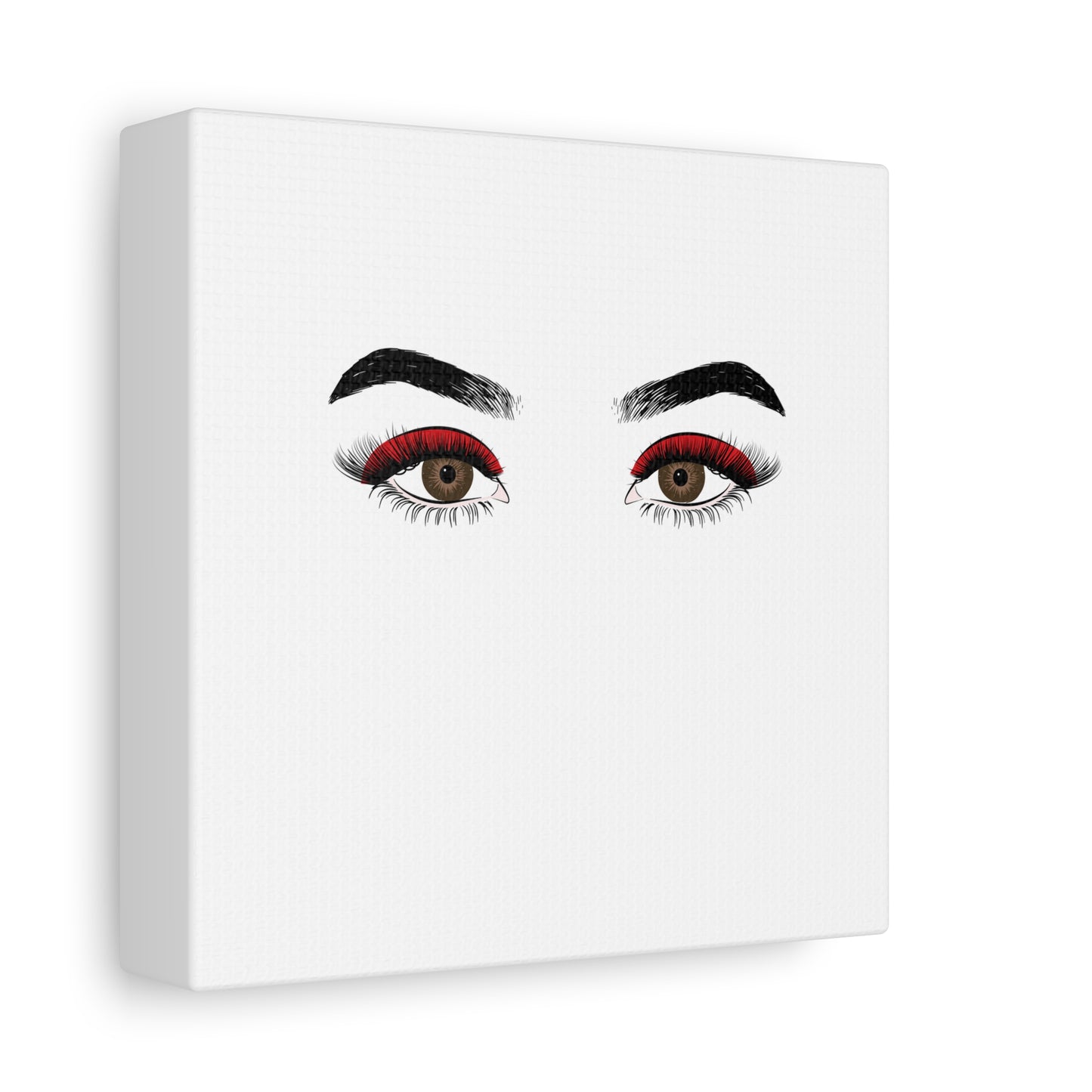 Glam Eyes Matte Canvas Wall Art — Brown Eyes with Red Lashes