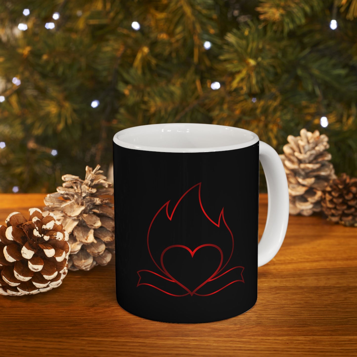 Black Cat Outline Ceramic Mug – Minimal Red Cat Design, 11oz & 15oz