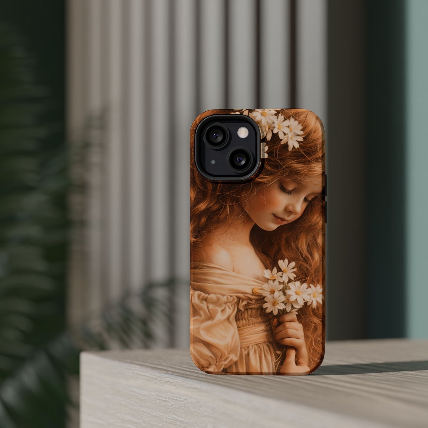 Vintage Floral Girl Magnetic Impact Phone Case — Protective iPhone Cover with Sepia Art