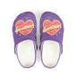 Kids Purple "Sweetheart" Foam Clogs — Cute Heart Graphic Slip-On Shoes