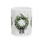 Green Wreath, Gift for Friends, Home Décor, Coffee Mug, Holiday Celebration