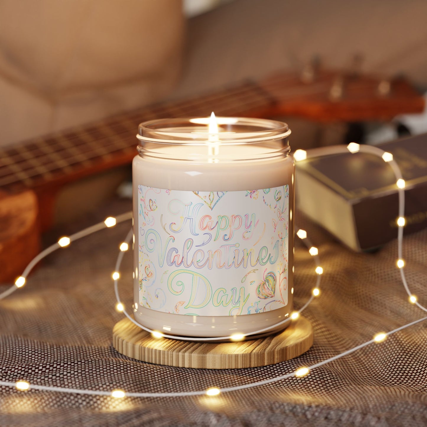 Valentine’s Day Soy Candle — 9oz Scented Jar (Happy Valentine’s Day Pastel Label)