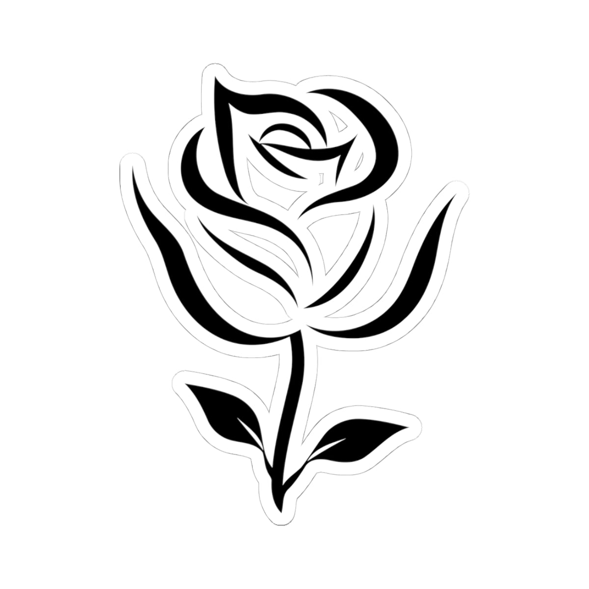 Black Rose Kiss-Cut Sticker — Minimal Floral Laptop Decal