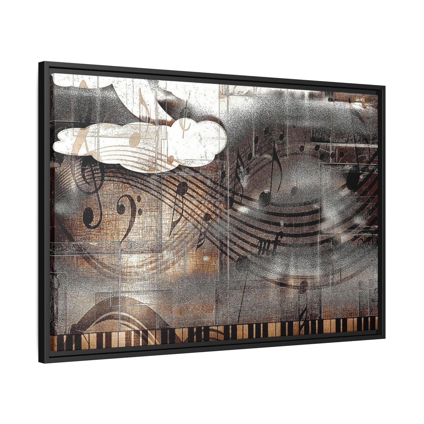Framed Music Notes Canvas Print — Abstract Vintage Piano & Sheet Music Wall Art