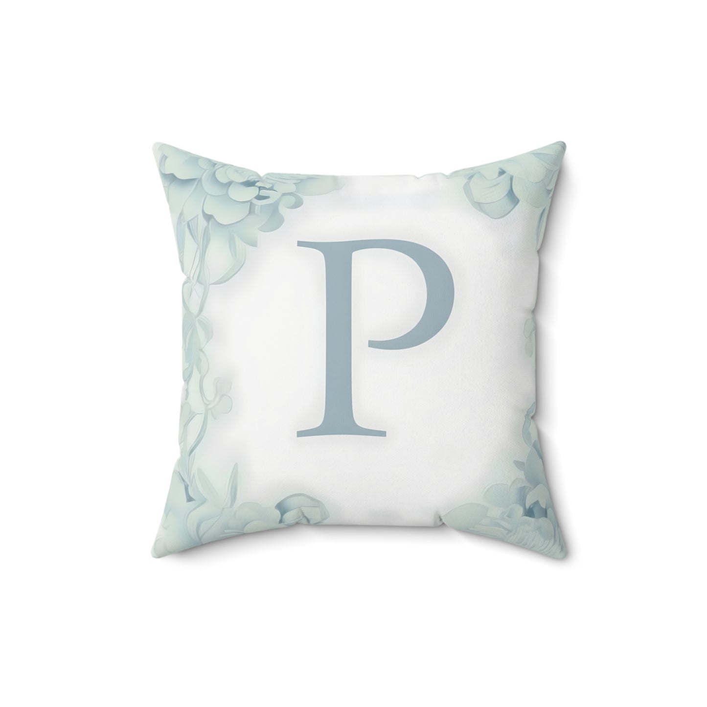 Monogram P Floral Border Pillow — Personalized Letter Accent Cushion