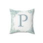 Monogram P Floral Border Pillow — Personalized Letter Accent Cushion