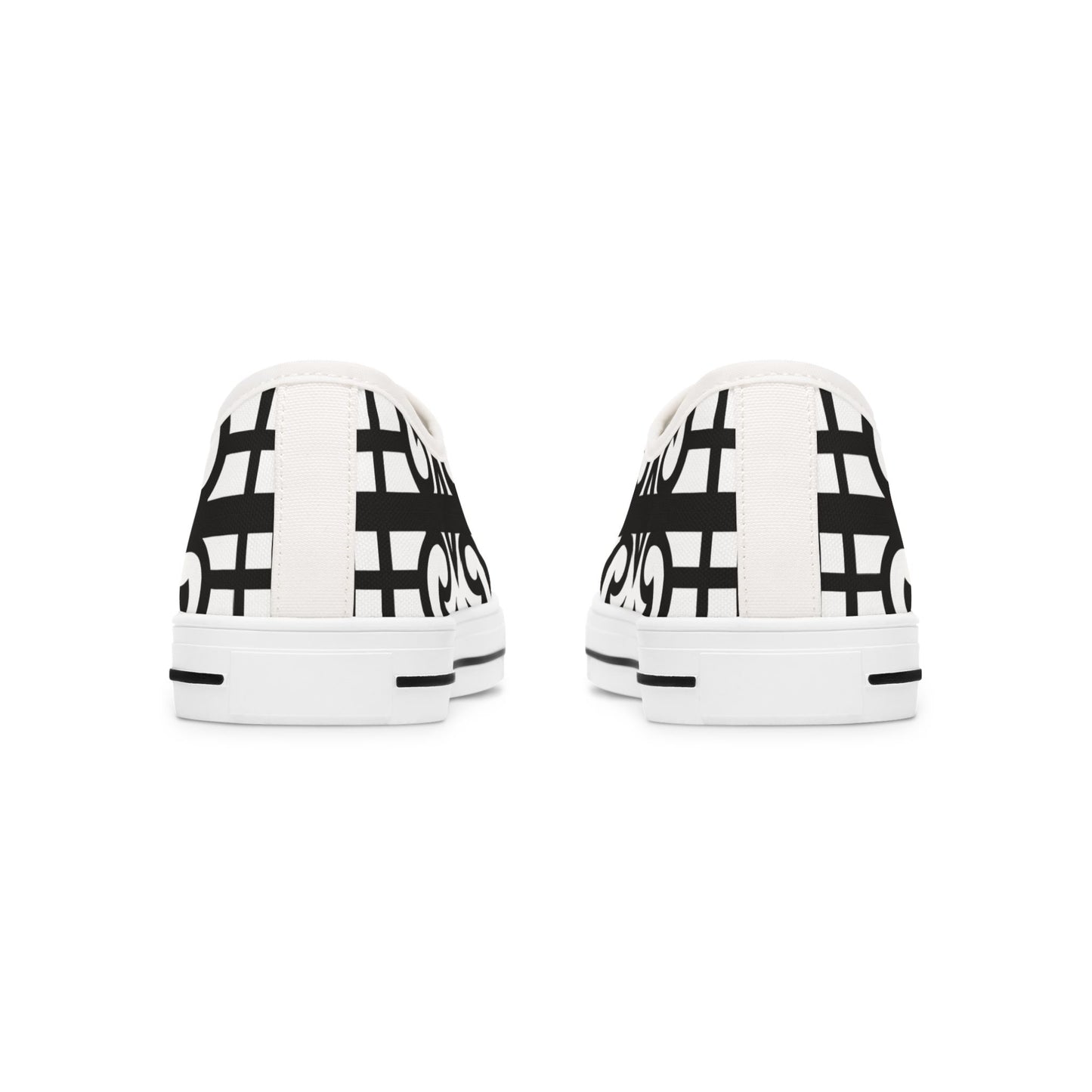 Low Top Sneakers — Black & White Geometric Lattice Pattern