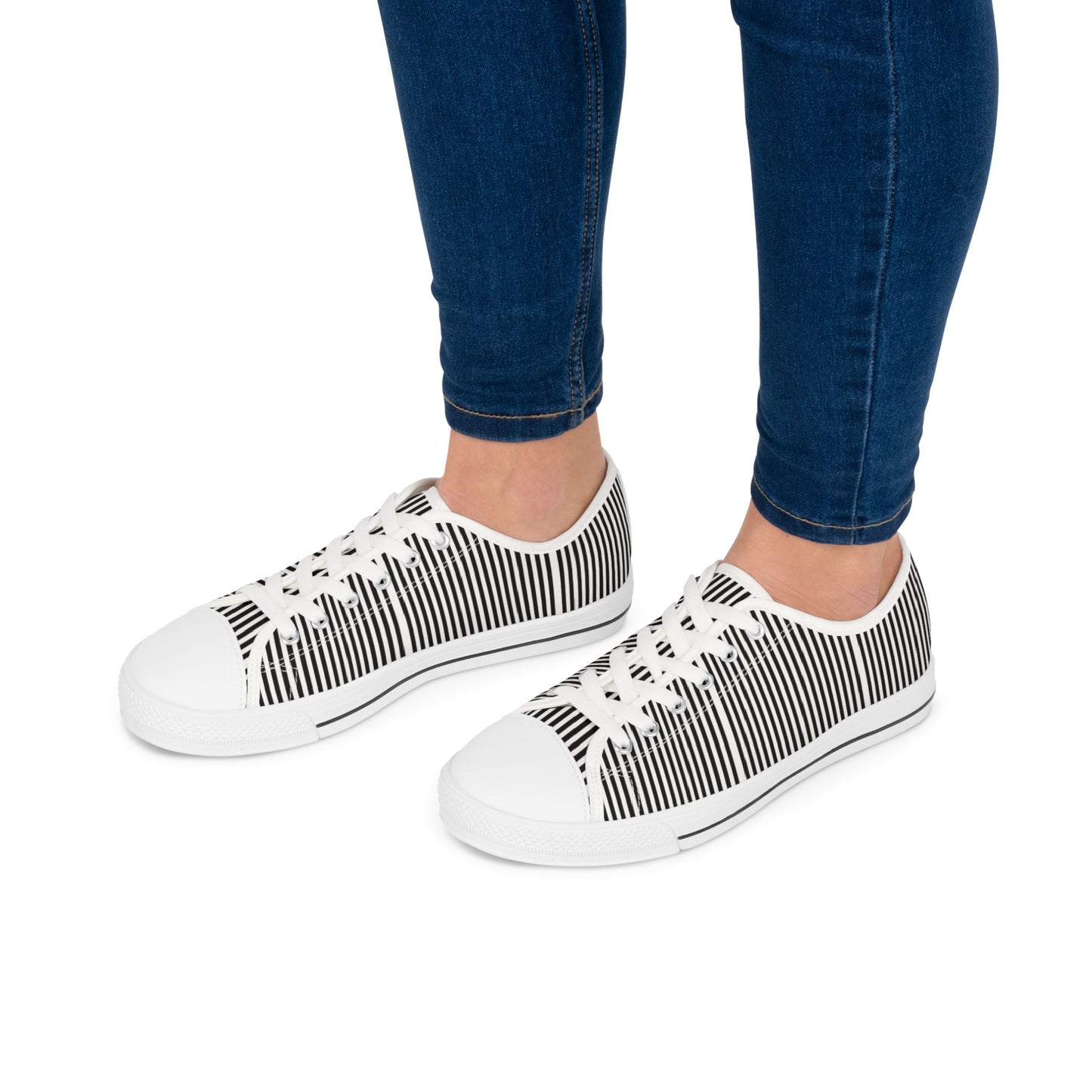 Striped Low Top Sneakers for Women — Casual Black & White Canvas Kicks