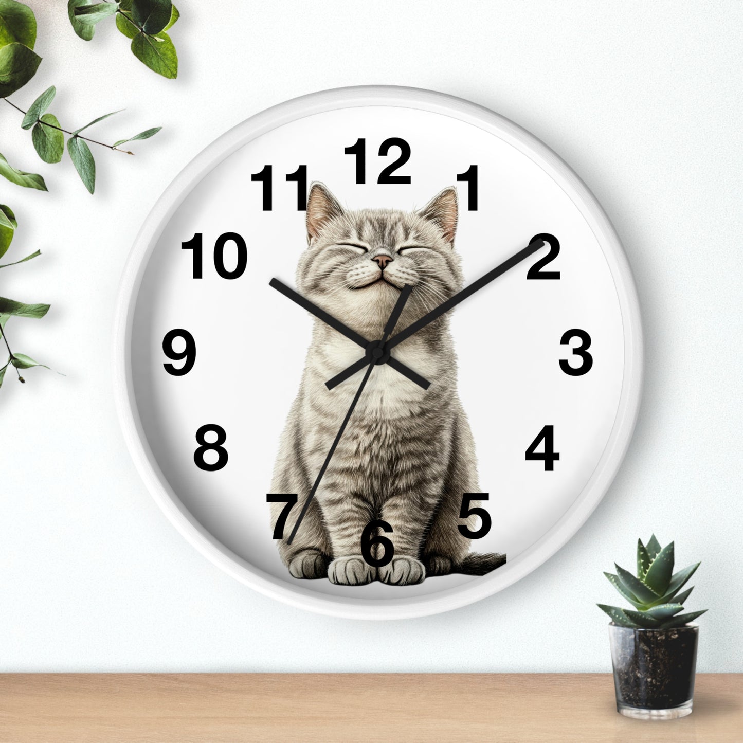 Smiling Tabby Cat Wall Clock — Cute Cat Decor for Living Room, Nursery & Gifts