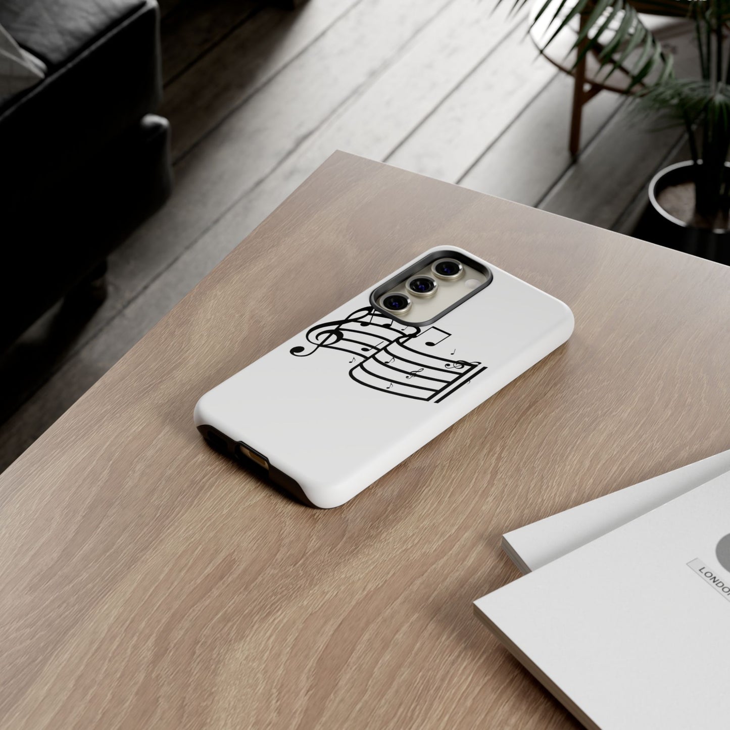 Musical Notes Phone Case — Black Treble Clef Music Staff Tough Case