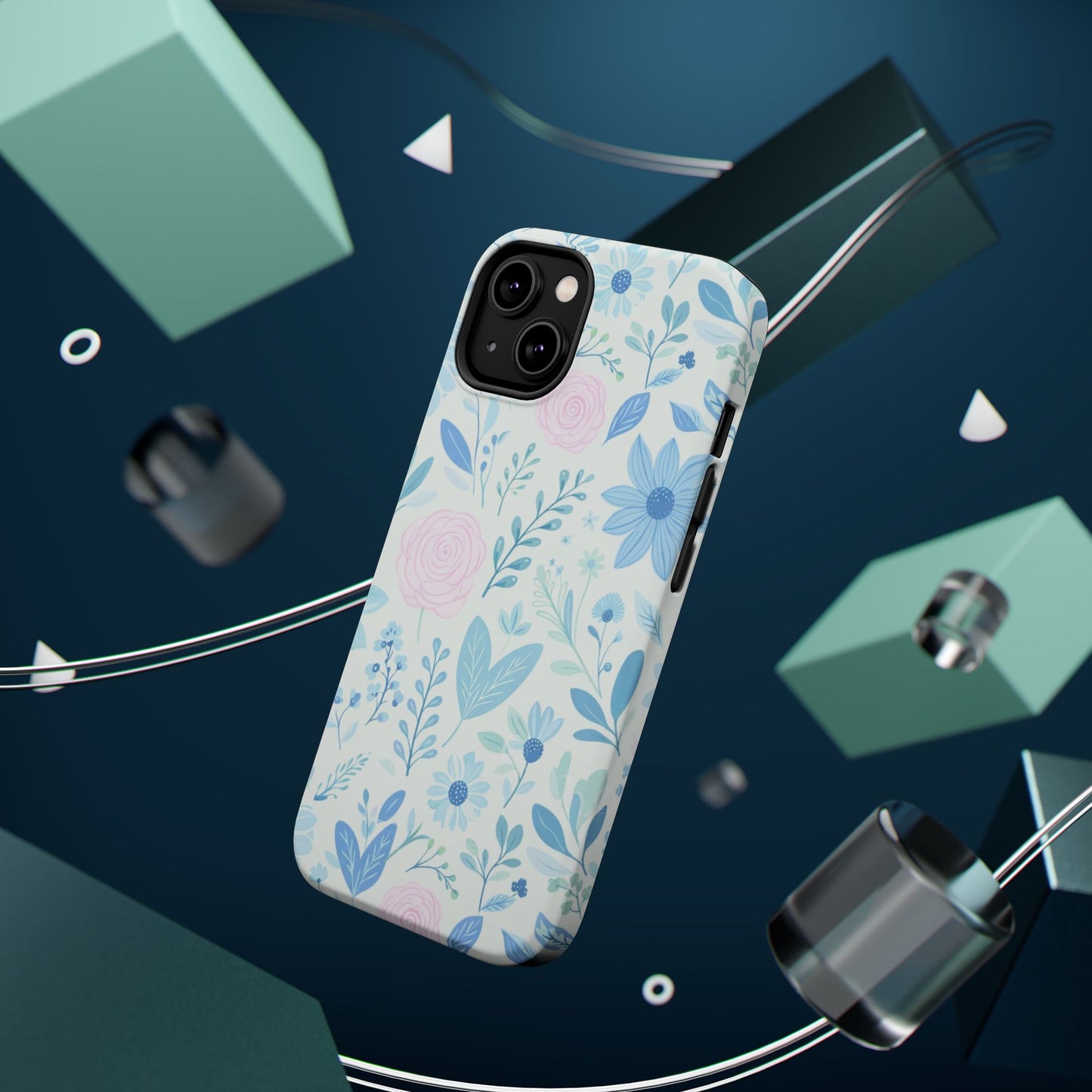 Floral Pastel Magnetic Impact Phone Case — Blue & Pink Botanical Design