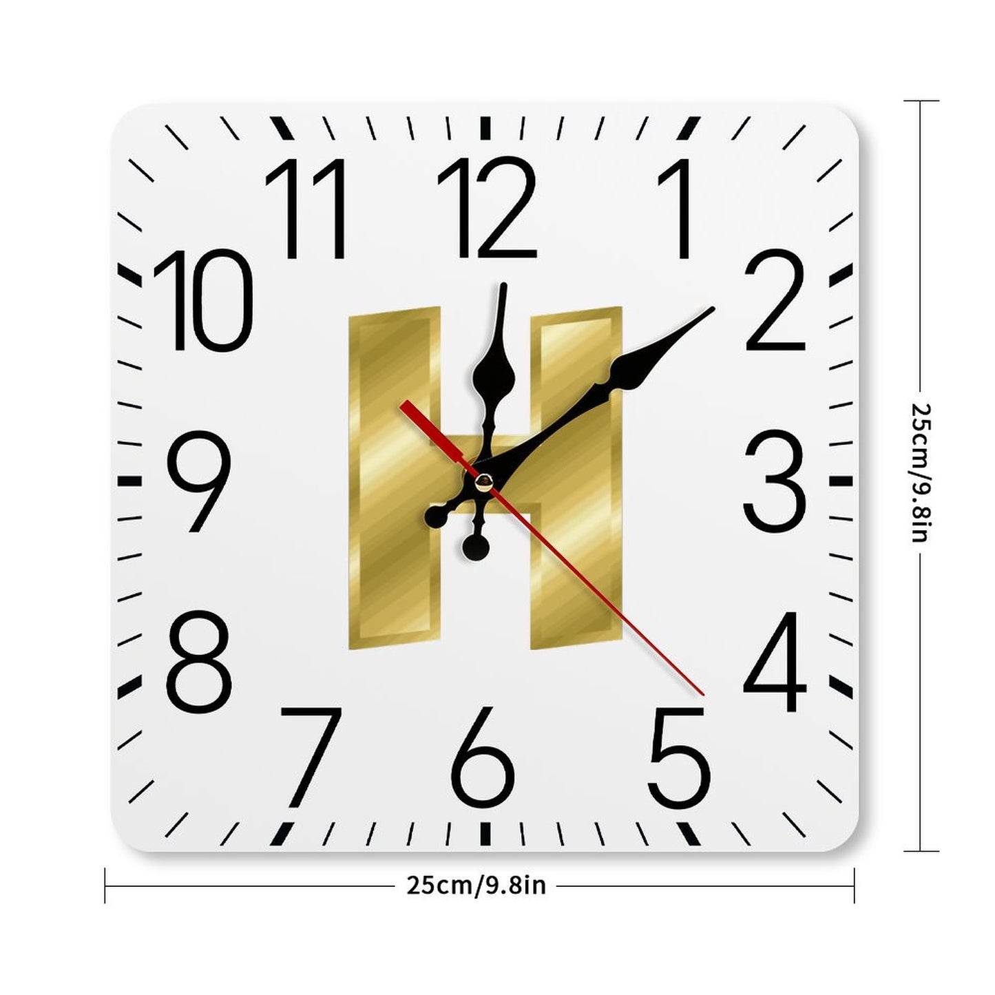 Square Wall Clock-9.8"x9.8"/25x25cm - Letter H