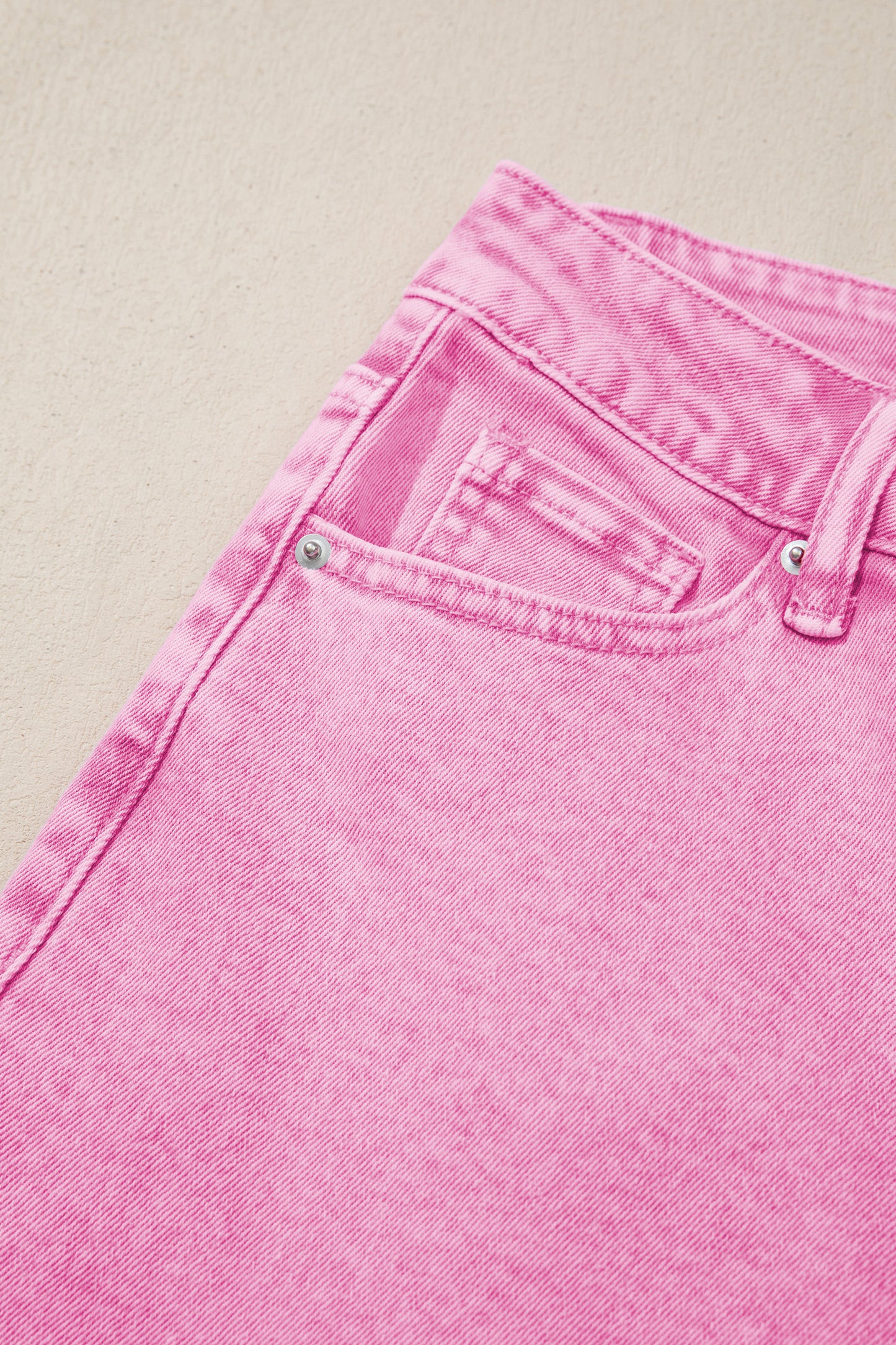 Pink Acid Wash High Waist Uneven Raw Hem Shift Jeans