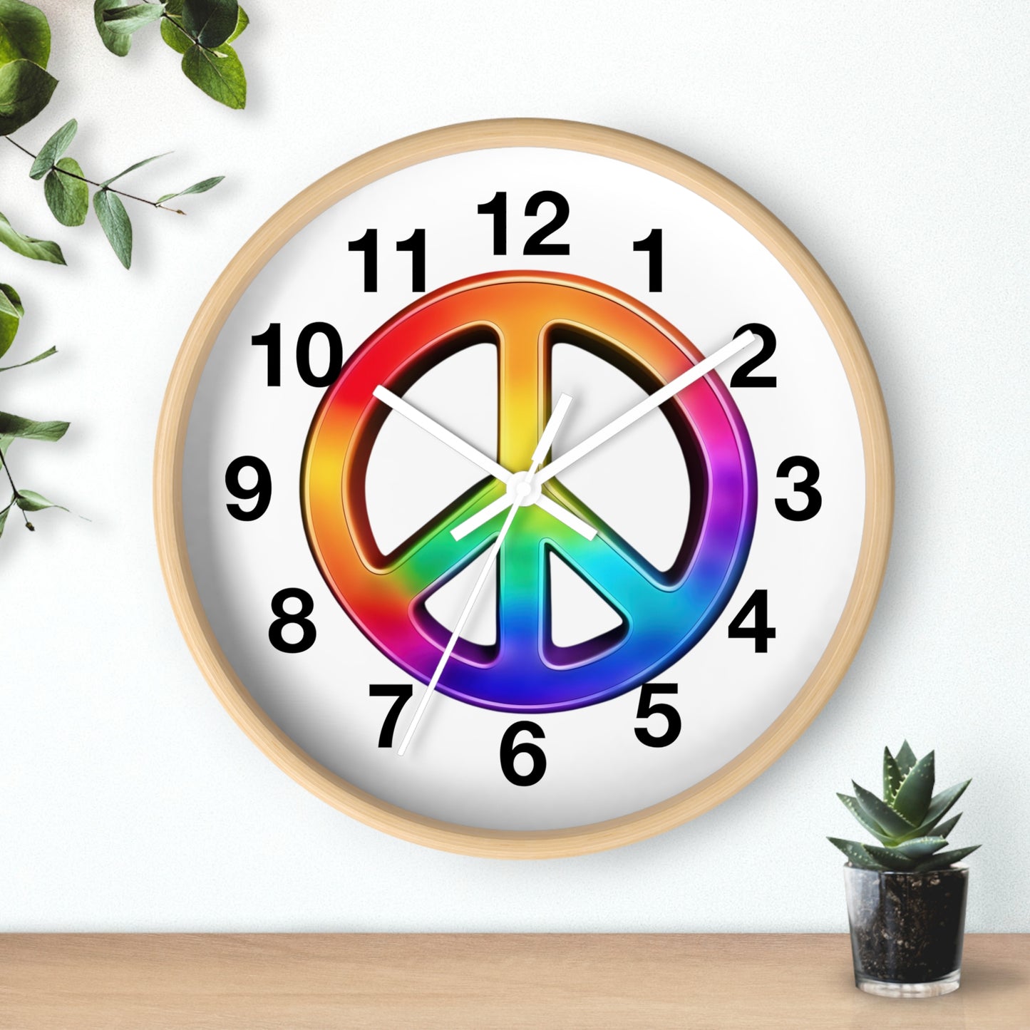 Rainbow Peace Sign Wall Clock | Retro Hippie Decor