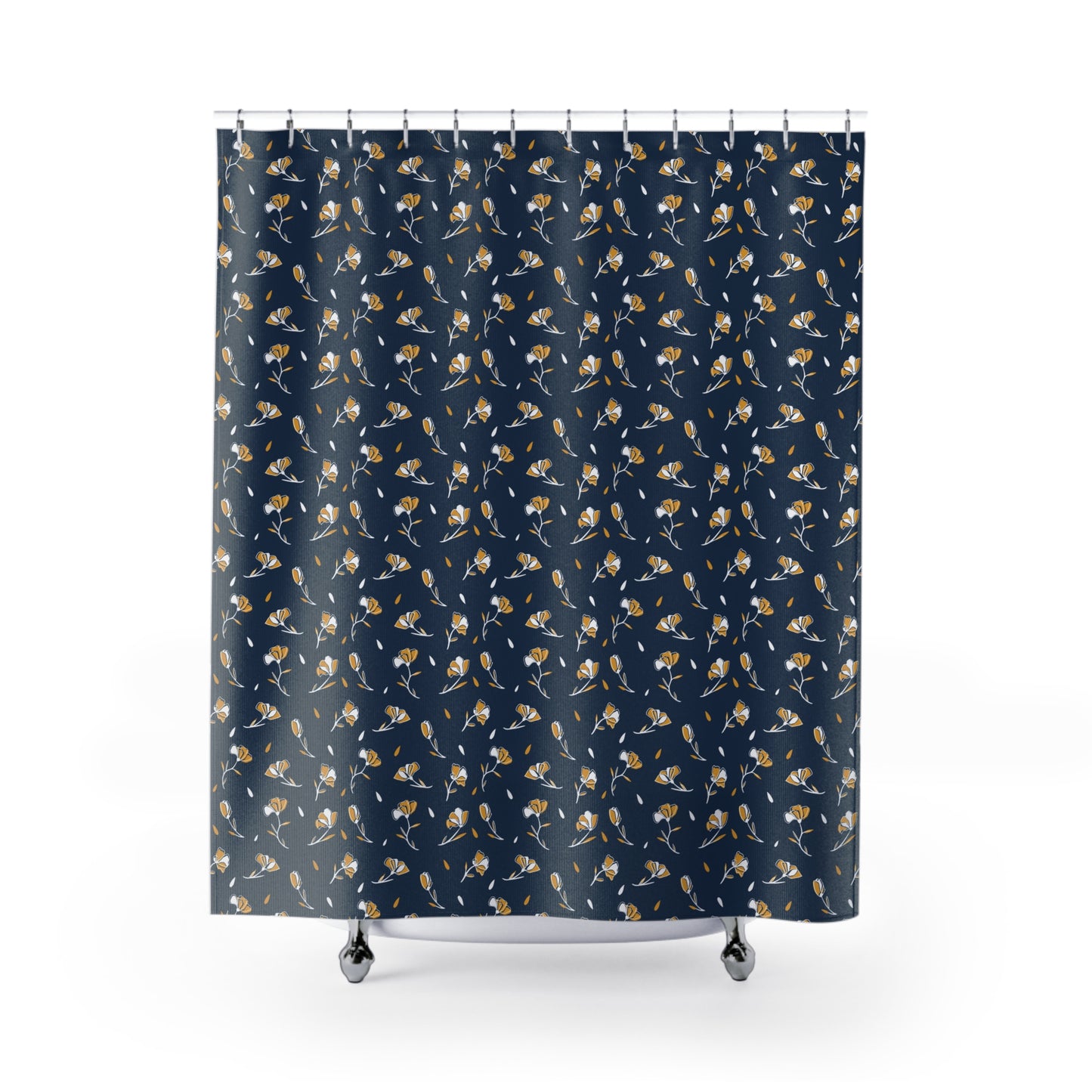 Navy Floral Shower Curtain - Elegant Bathroom Decor, Floral Home Accent, Gift for Housewarming, Modern Bathroom, Navy Blue Curtain