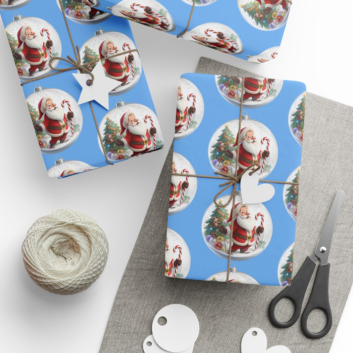 Santa Ornament Pattern Wrapping Paper – Blue Christmas Gift Wrap Roll