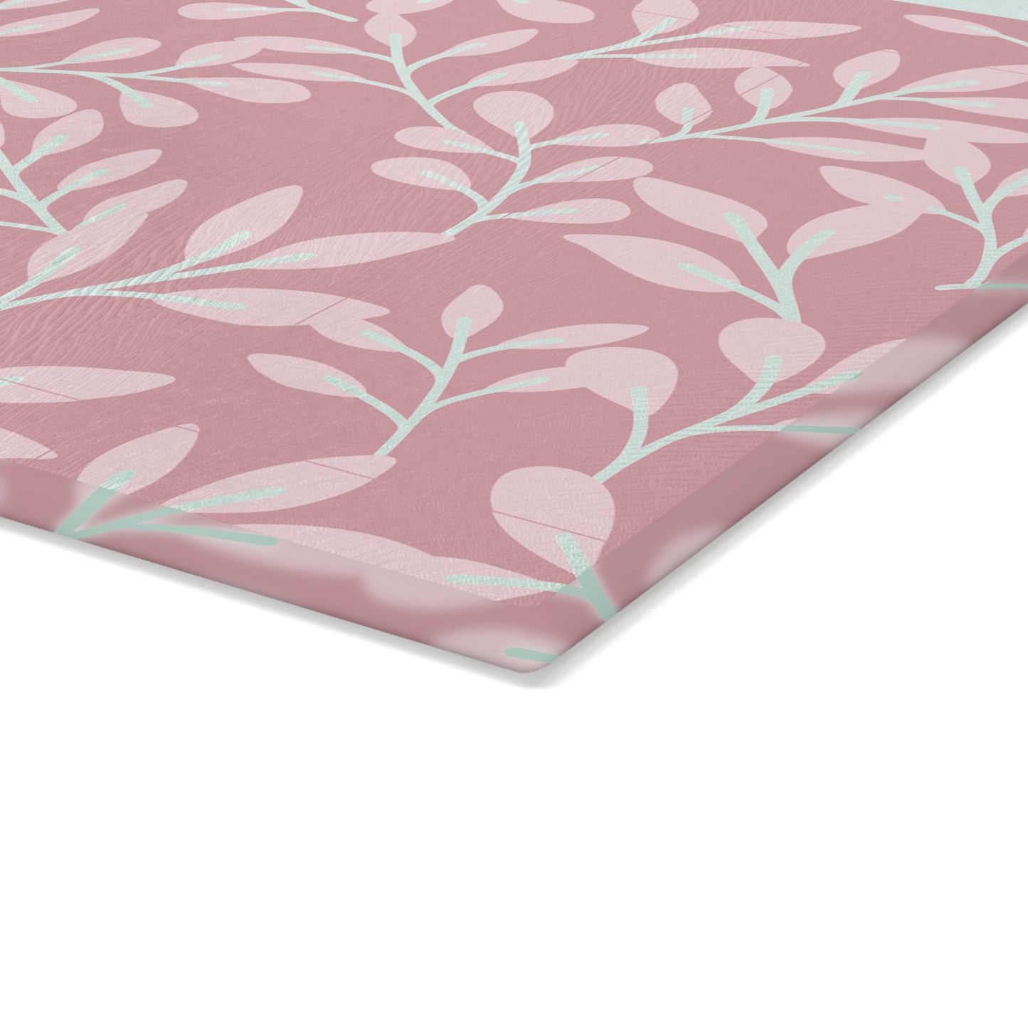 Pink Floral Glass Cutting Board – Pastel Leaf Pattern Kitchen Decor