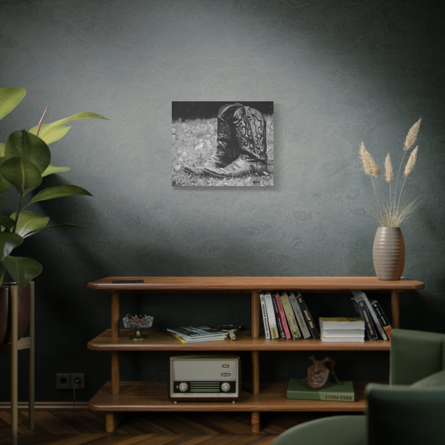 Western Cowboy Boots Matte Canvas Wall Art – Black & White Rustic Country Decor
