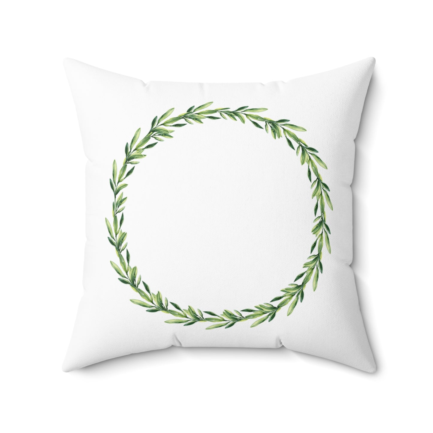 Green Laurel Wreath Decorative Pillow — Botanical Farmhouse Throw Pillow