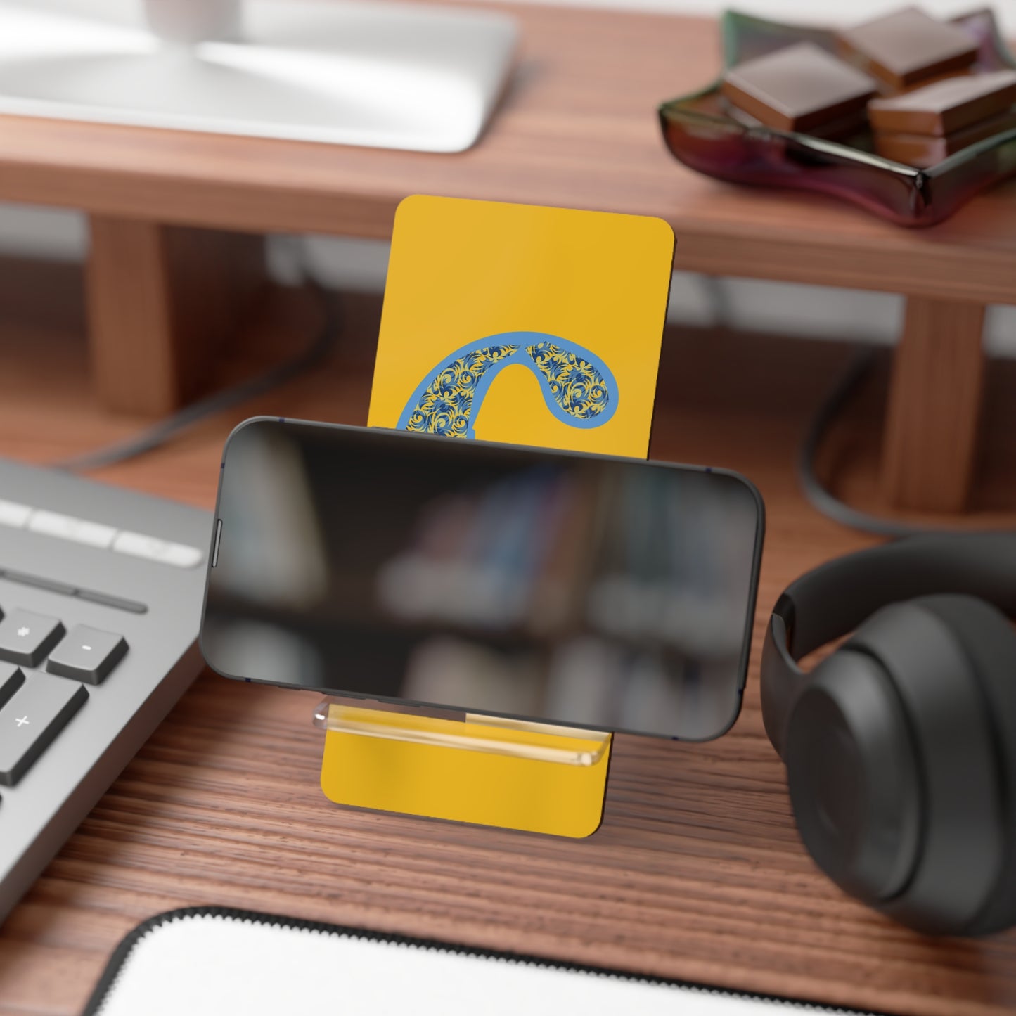 Monogram C Phone Stand — Yellow Floral 'C' Mobile Display Holder