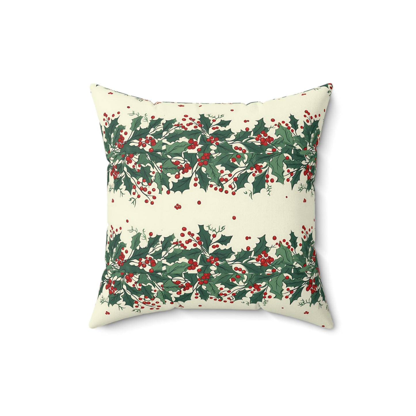 Holiday Holly Pattern Pillow — Festive Red & Green Decorative Throw Pillow