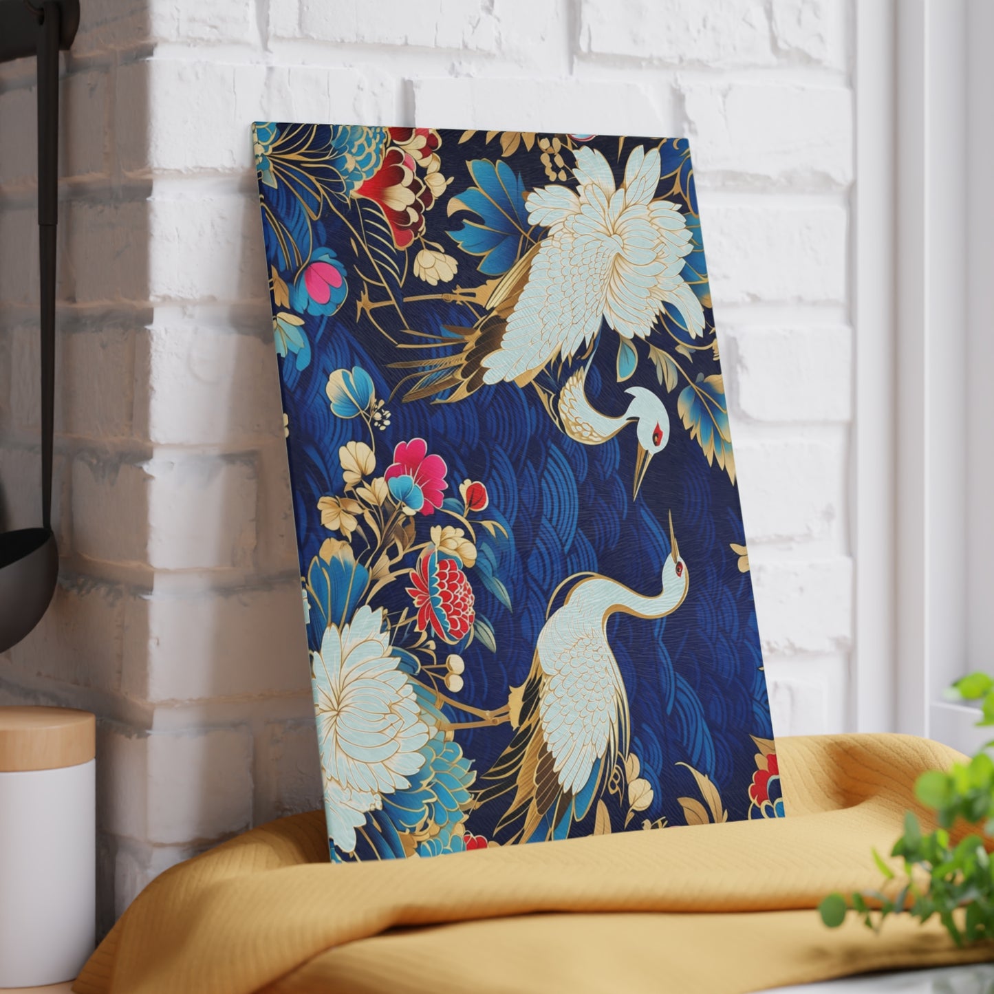 Elegant Asian Crane Glass Cutting Board - Perfect for Gifts and Home Decor