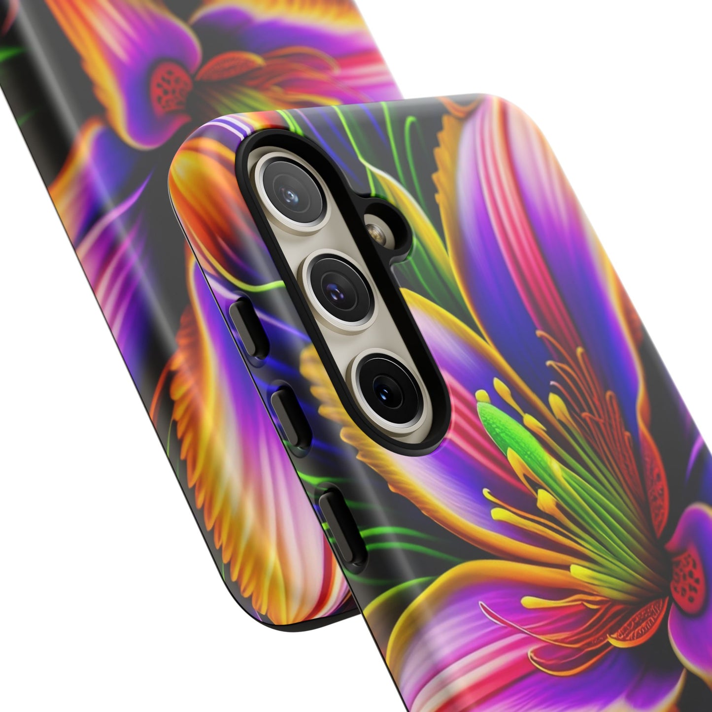 Floral Neon Tough Phone Case — Vivid Purple & Orange Lily Protective Cover