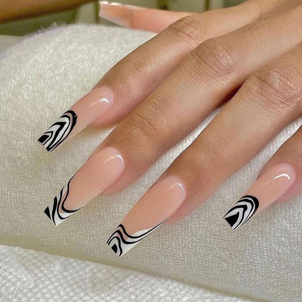 Black and white markings French False nail Wear Nail Art Finished Fake Nail Nail Patch Nail Patch 365nails – Image 6