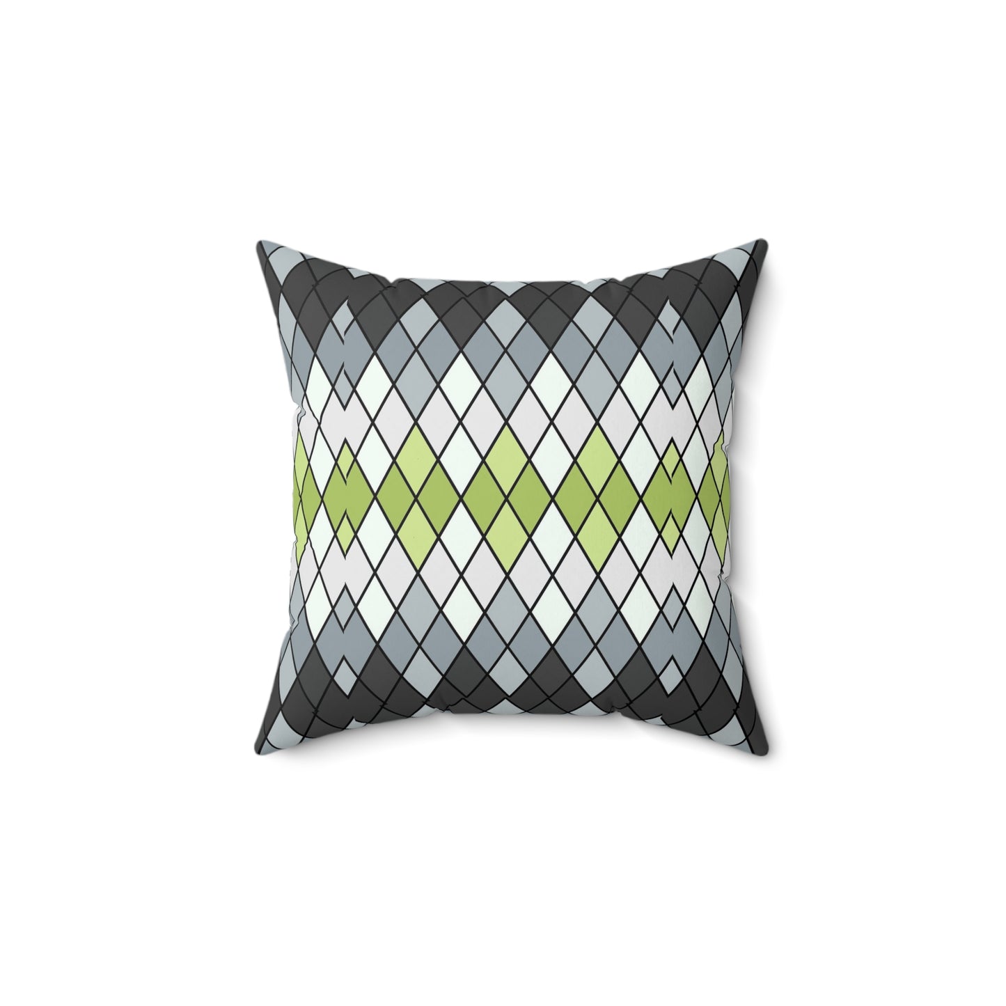 Argyle Geometric Square Pillow — Green & Gray Decorative Throw Pillow
