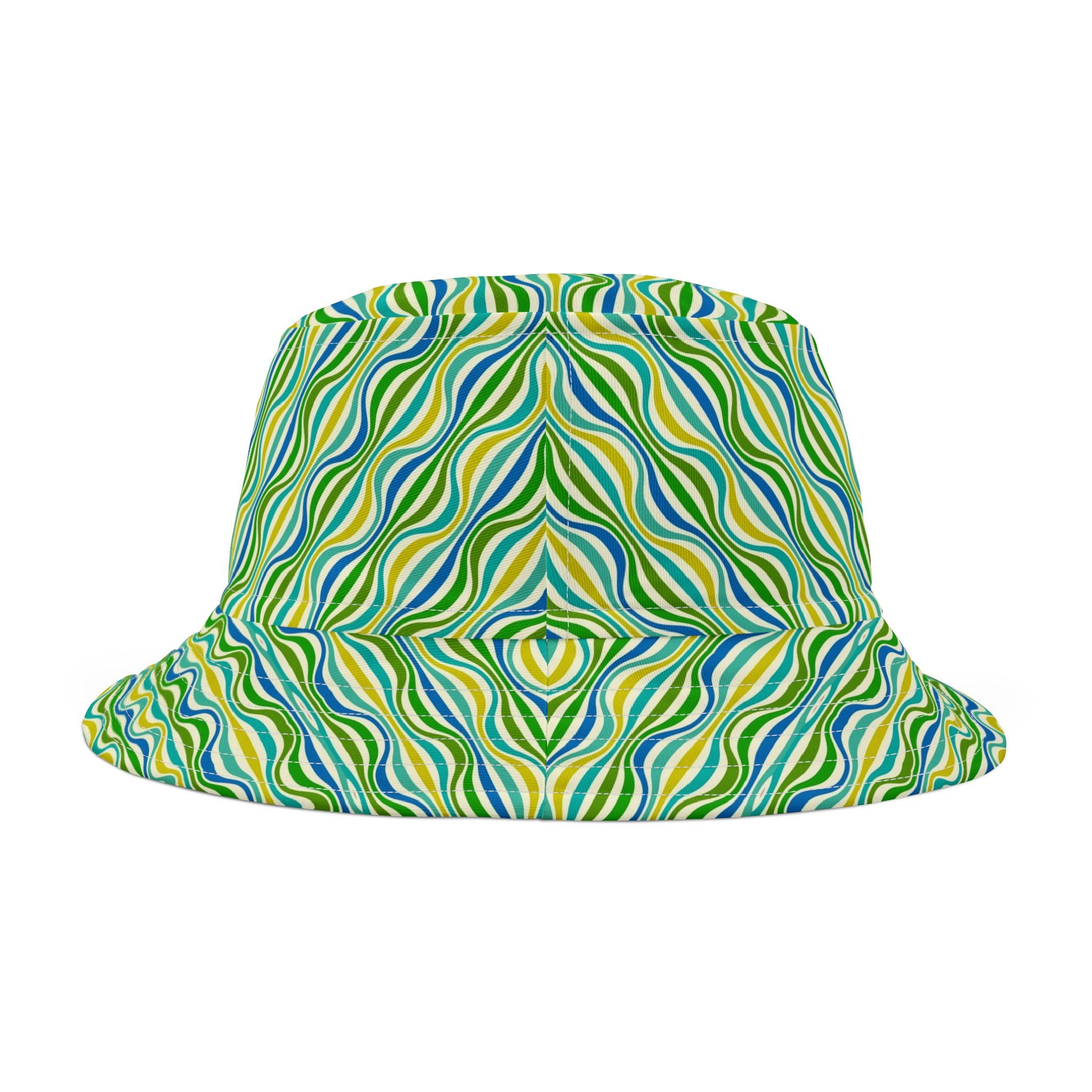 Green Wave Pattern Bucket Hat — Retro Groovy Summer Sun Hat