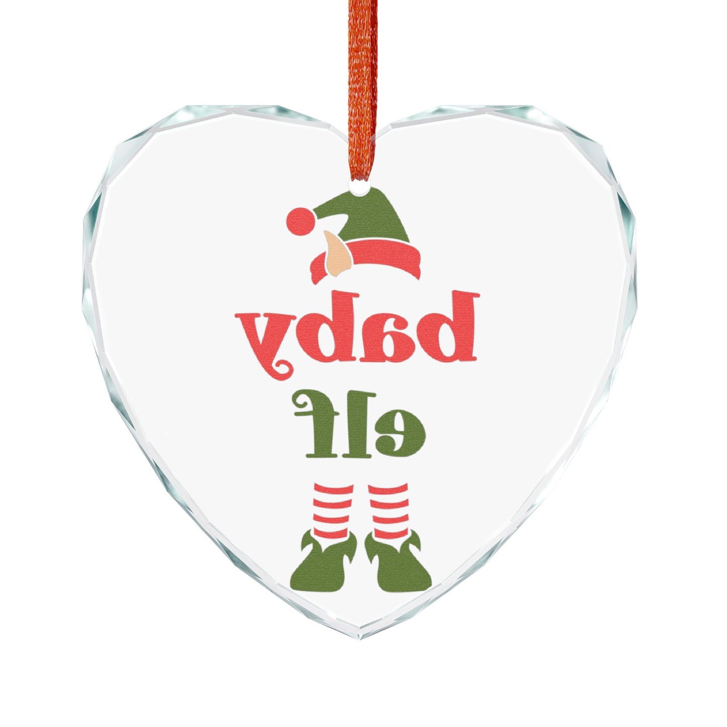 Baby Elf Heart Crystal Ornament — Personalized Christmas Tree Keepsake