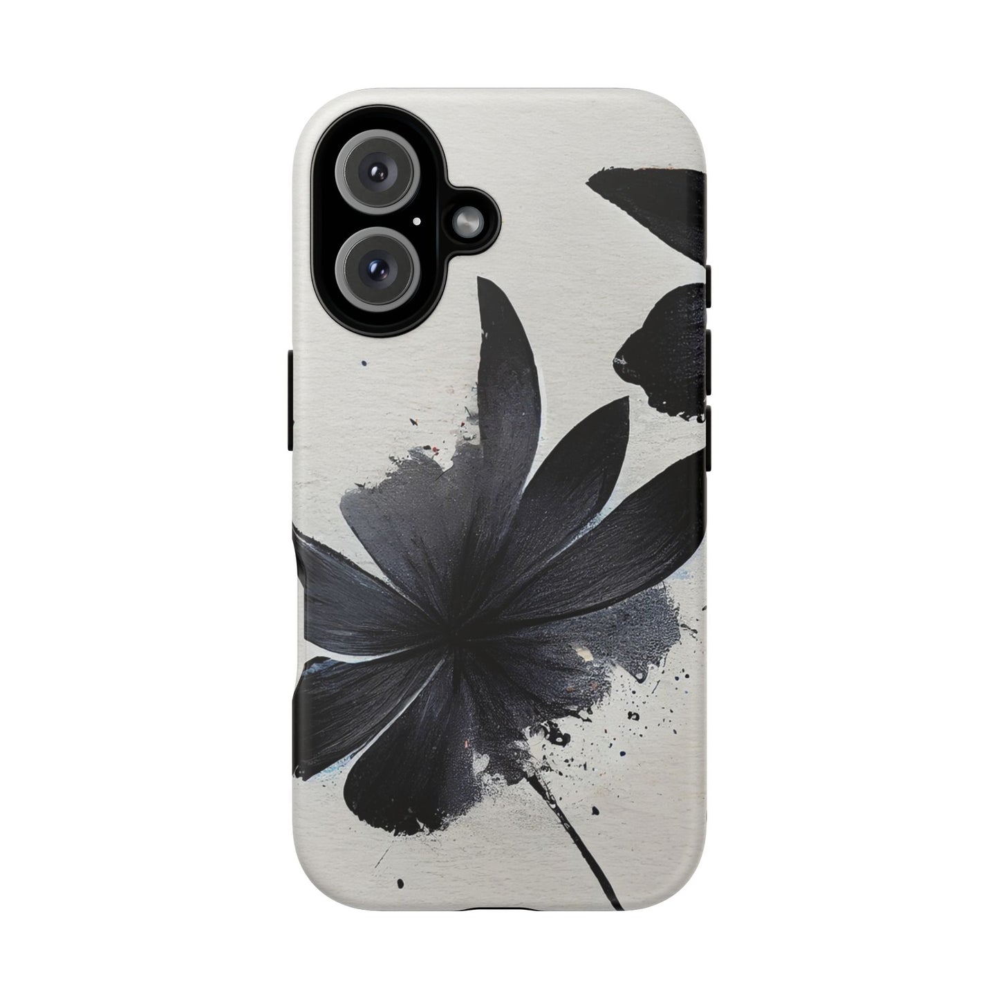 Monochrome Floral Tough Phone Case — Black Ink Flower Protective Cover