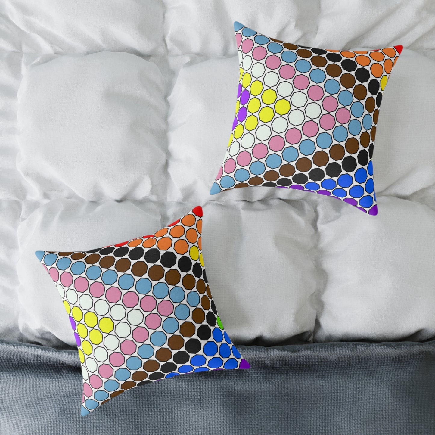 Geometric Mosaic Square Pillow — Colorful Hexagon Pattern Throw Cushion