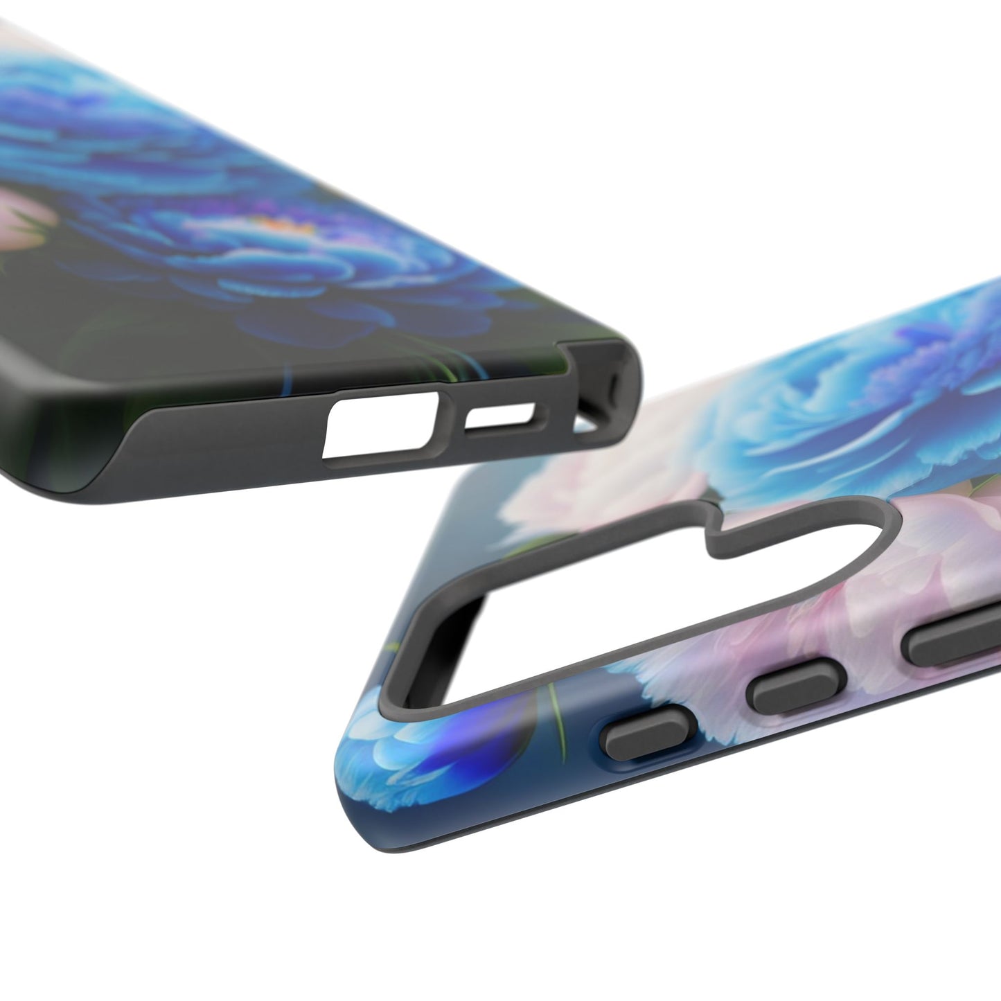 Floral Blue Peony Phone Case — Protective Tough Case with Pink & Blue Blooms