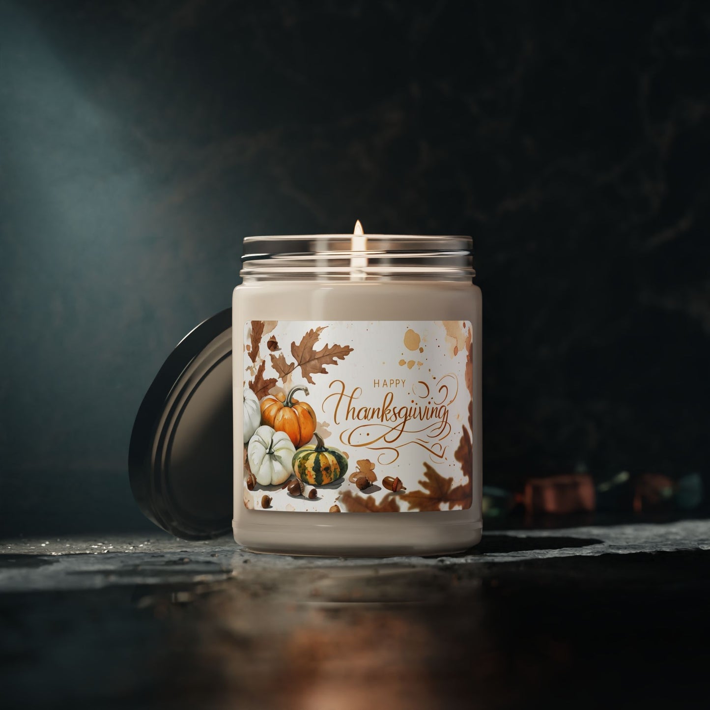 Thanksgiving Scented Soy Candle - 9oz Fall Pumpkin & Autumn Leaves Jar Candle