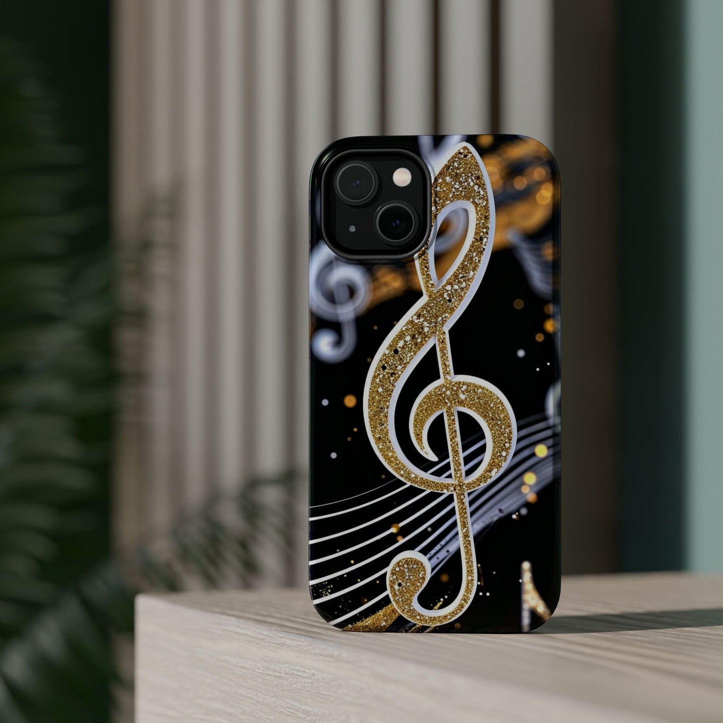 Music Notes Magnetic Impact-Resistant Phone Case — Gold Treble Clef Design