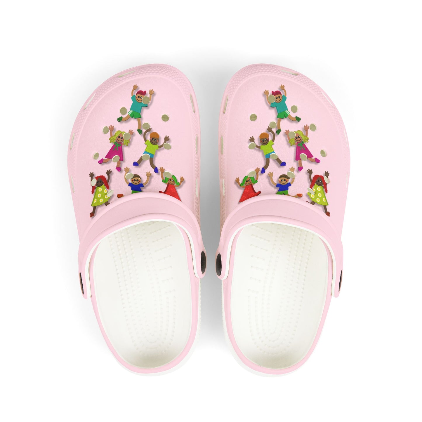 Kids Pink Foam Clogs with Cheerful Dancing Kids Print