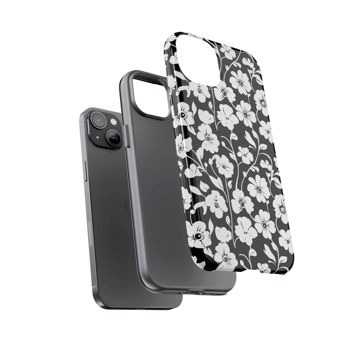 Floral Noir Tough Phone Case — Black & White Flower Protective Cover