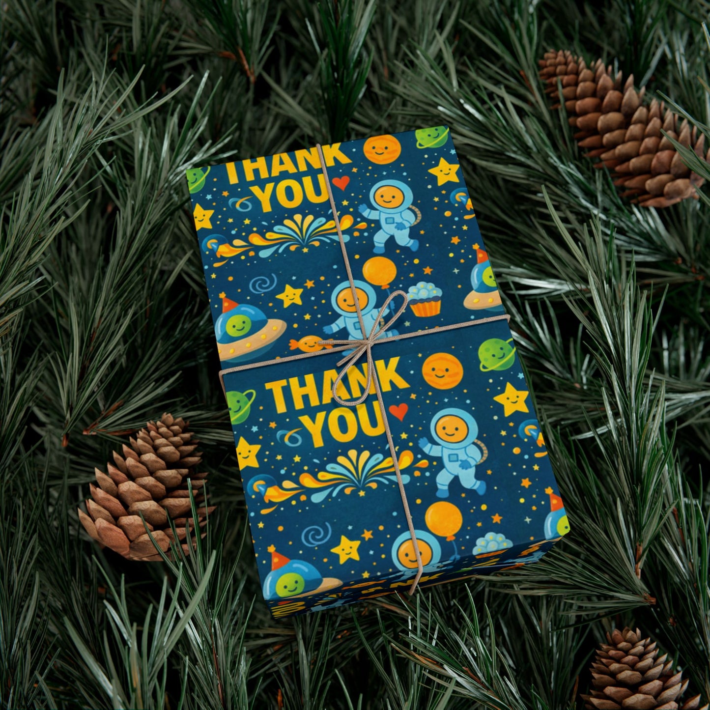 Gift Wrap Paper - 'Thank You' Space Party Pattern (Blue)