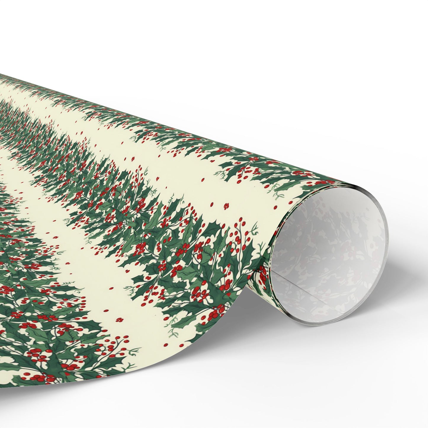 Holiday Pine Sprig Wrapping Paper Roll — Festive Green & Red Gift Wrap