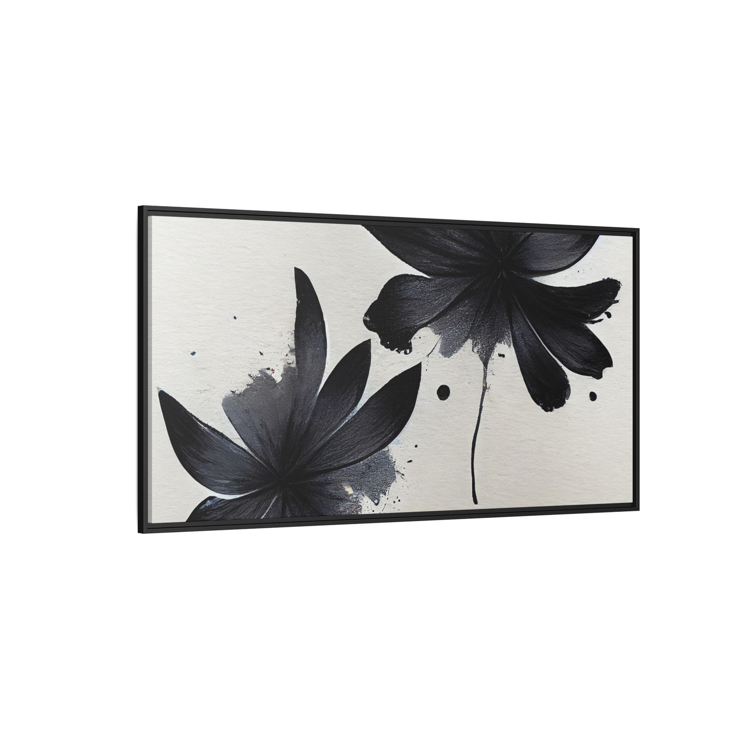 Framed Black Floral Matte Canvas Wall Art — Monochrome Botanical Print
