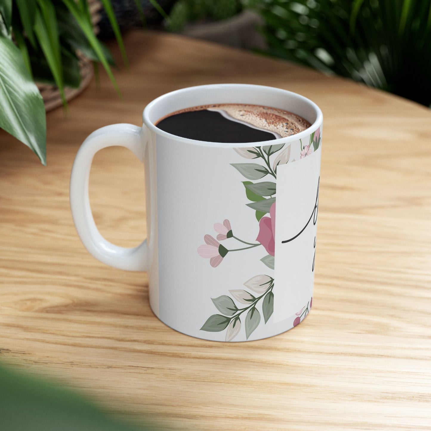 Thank You Floral Mug — Handwritten Script Ceramic Coffee Cup (11oz & 15oz)