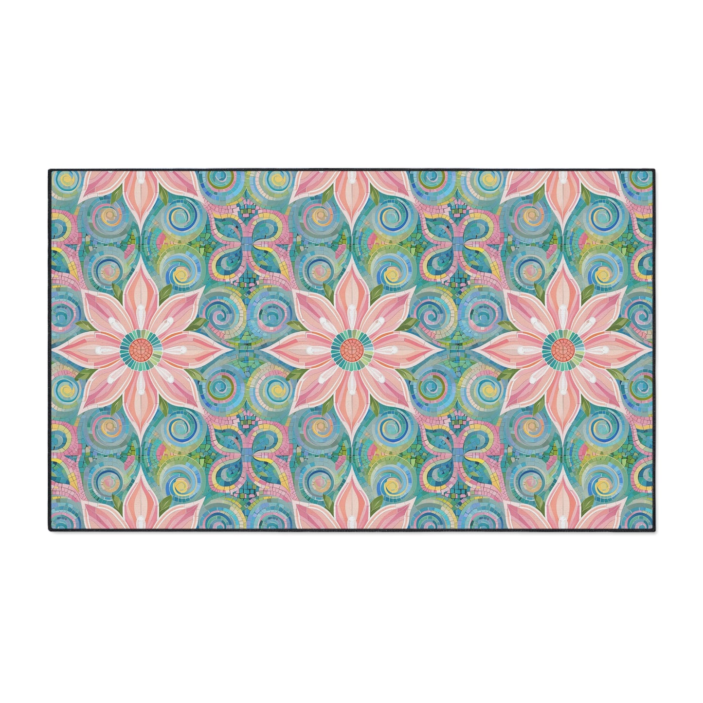 Floral Kaleidoscope Heavy-Duty Floor Mat — Pink Petal Outdoor/Entry Rug